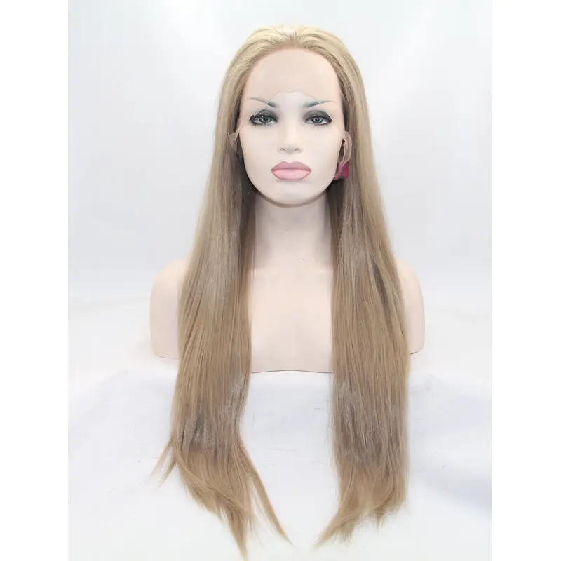 28" Straight Brown Layered Synthetic Lace Front Long Wigs