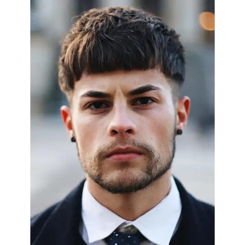 Brown Monofilament Top Straight Short Remy Human Hair Textured Bowl Men Wigs