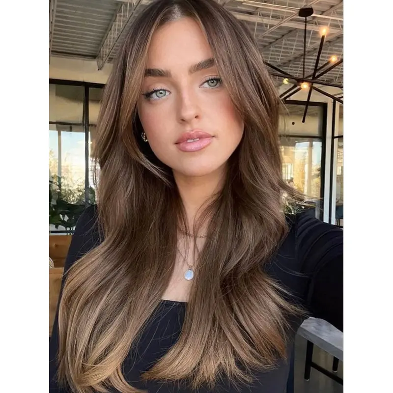 18" Remy Human Hair Monofilament Long Brown Hair Wig