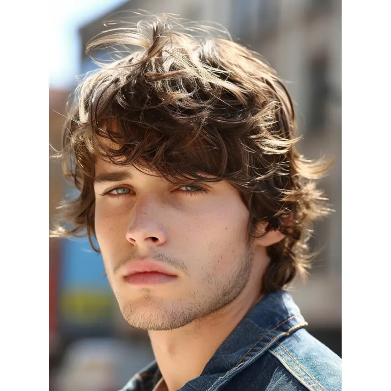 Lace Wigs For Mens With Bangs 8" Wavy Brown Wigs