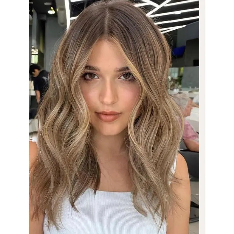 Lace Wigs Without Bangs Natural Shoulder Length Wigs Wavy Synthetic Wigs