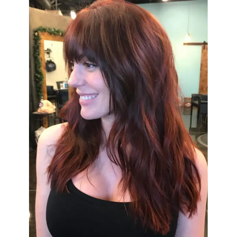 Long Wigs With Bangs Wavy Synthetic Lace Wig Brown Exquisite Long Hair Wigs