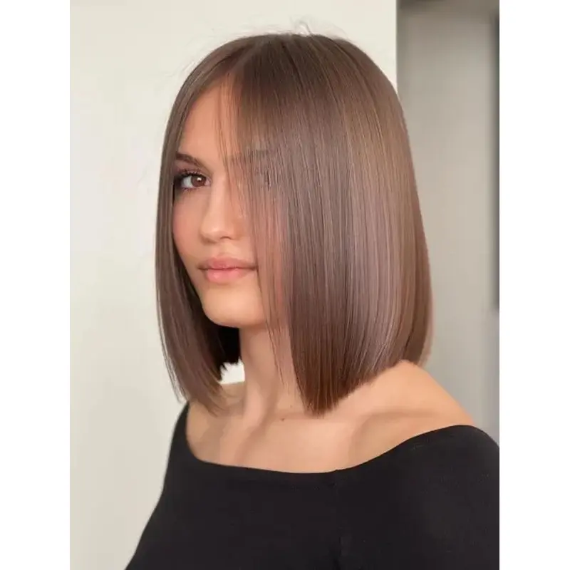 Brown Bob Wig Without Bangs Wigs Lace Front Wigs Synthetic Blunt Bob Wigs