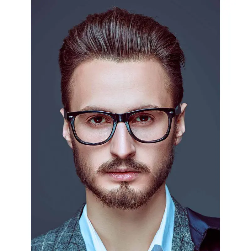 Brown Mono Part Straight Short Remy Human Hair Slicked Back Modern Men Wigs