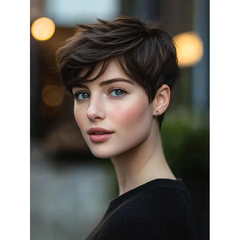 Short Human Wigs 6" Lace Front Boycuts Straight Brown Wigs