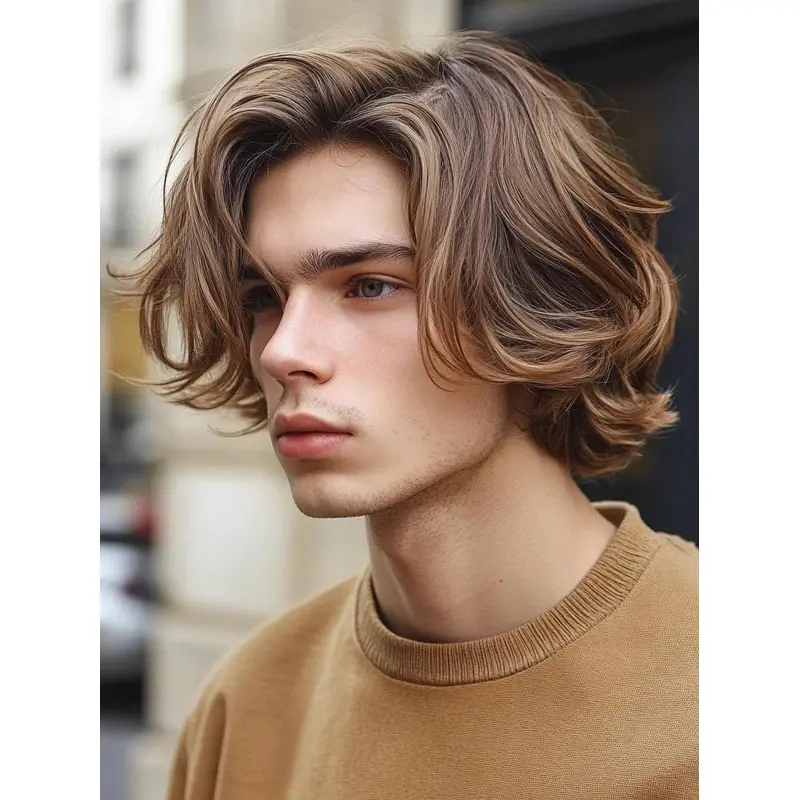 Wigs For Men That Look Real Layered 10" Wavy Brown Chin Length Wigs