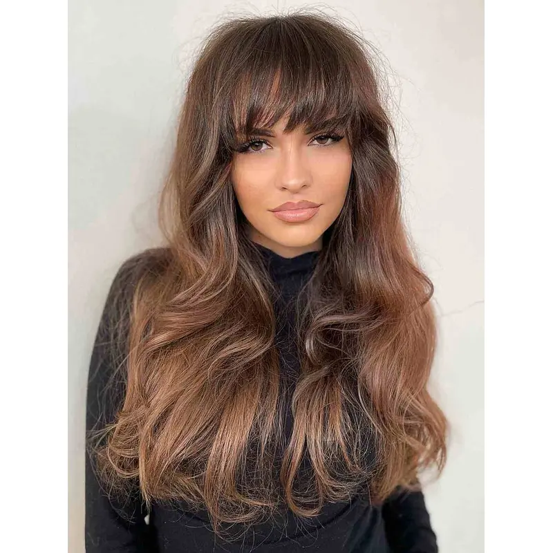 Wigs Long Hair With Bangs Wavy Wigs Synthetic Lace Front Wigs