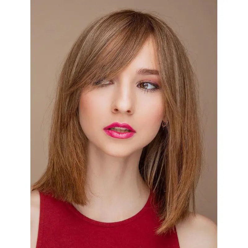 Brown Long Wig Straight Lace Front Brown Synthetic Bobs Angled Bangs Wigs