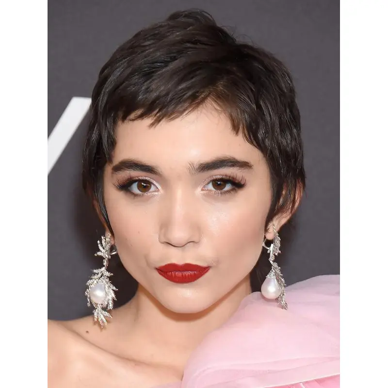 Cheap Human Hair Wigs Cropped Brown Lace Front Straight Boycuts Vintage Pixie Wigs