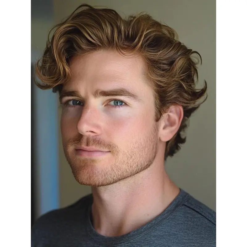 Male Lace Front Wig Synthetic Wavy Brown Short Wigs