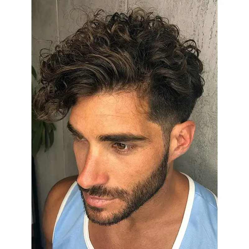 Short Brown Wig Male 6" Curly Monofilament Layered Wigs