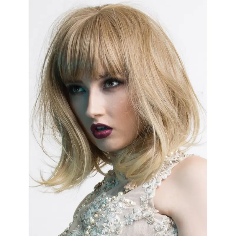 So Great Shoulder Length Wavy Blonde High Quality With Bangs Wigs
