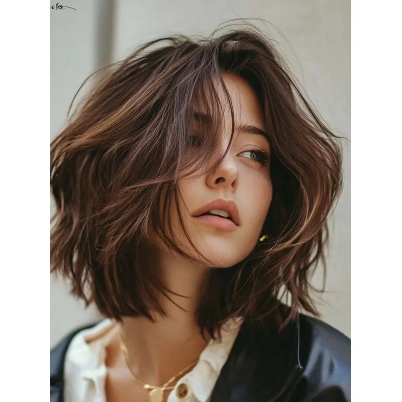 Wavy Bob Wigs Brown 12" Shoulder Length Lace Front Synthetic Wigs
