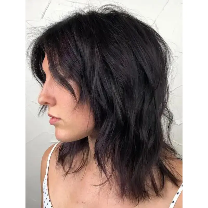 Brown Wig Synthetic Layered Lace Front Wavy Shoulder Length Violet Shag Wigs