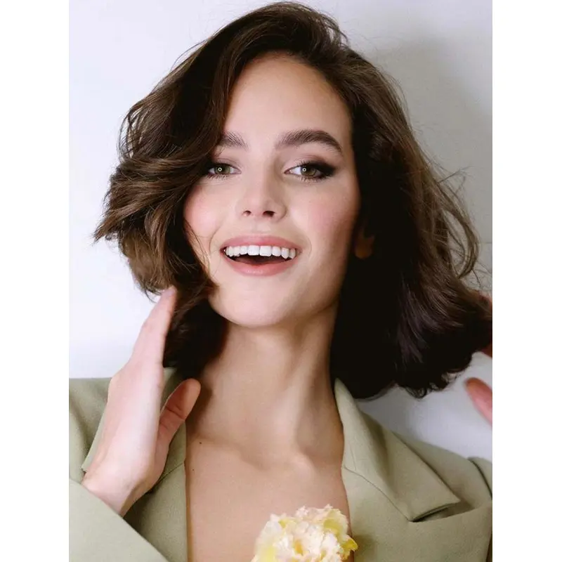 Human Hair For Sale Brown Wigs Shoulder Length Wavy Layered Bob Wigs