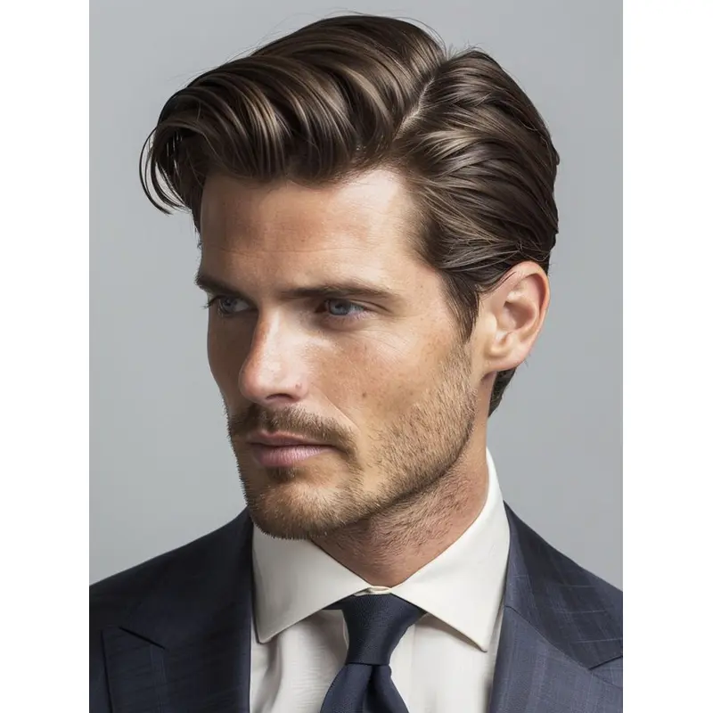 Male Lace Front Wigs Remy Human Hair Straight Brown Cropped Wigs