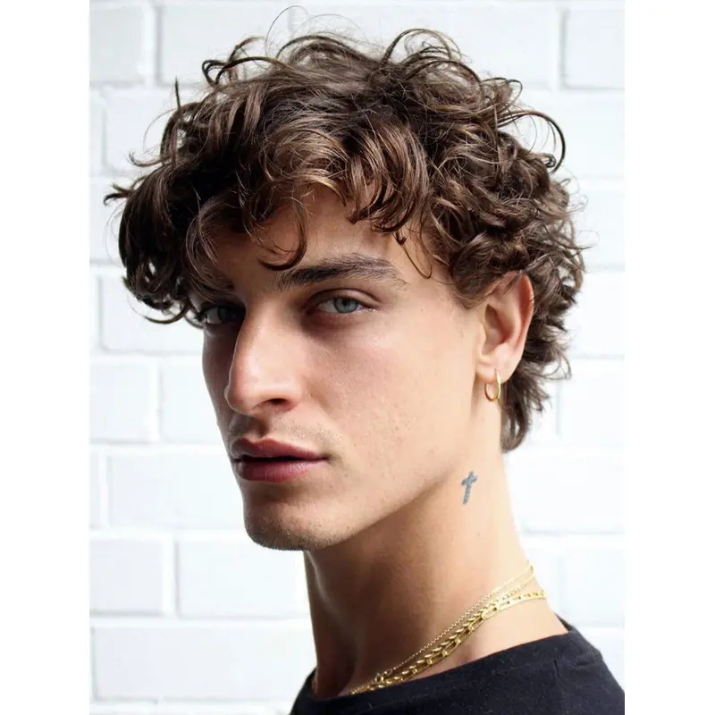 Men's Wigs 6" Short Monofilament With Bangs Brown Wigs