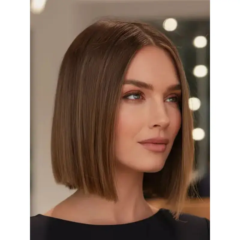 Wig Medium Hair Bobs Shoulder Length Brown 12" Synthetic Straight Wigs