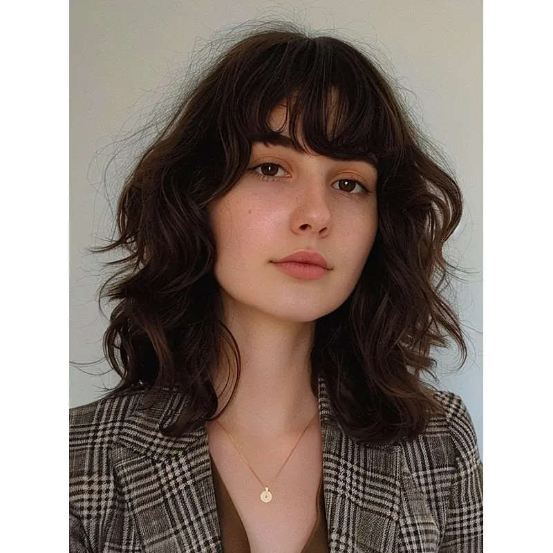 Wigs Lacefront Medium Length 14" Wavy With Bangs Wigs