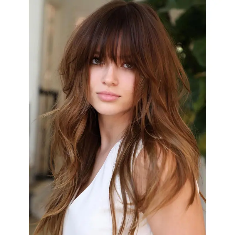 Wigs Long Hair Brown Synthetic Wavy Layered Wig Affordable Lace Long Wigs