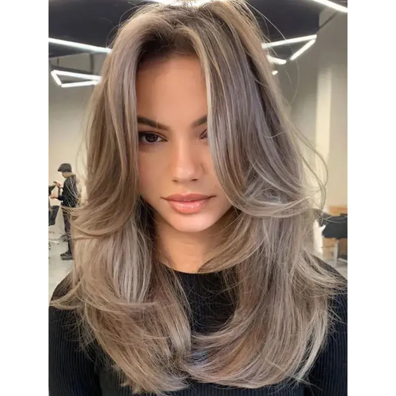Wigs Long Hair Synthetic Brown Without Bangs Wig Wavy Long Layered Wigs