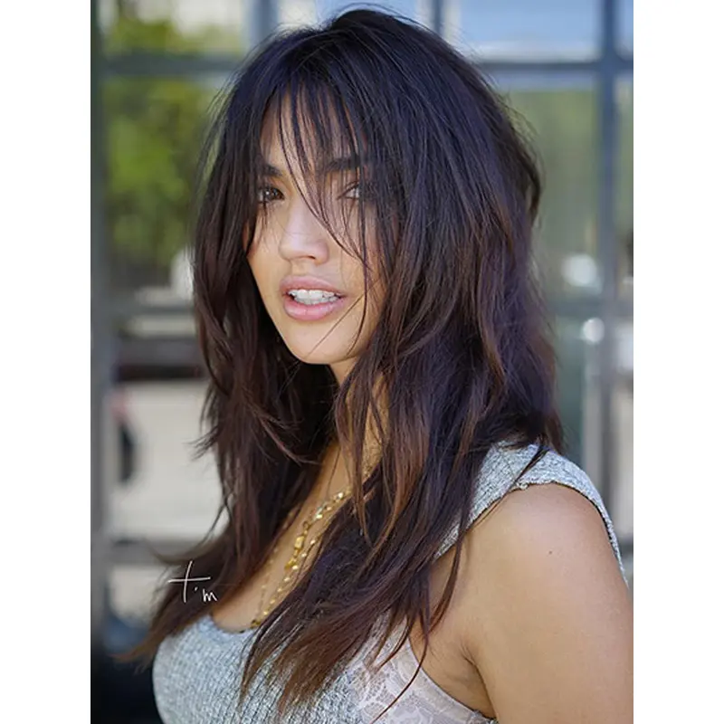 16" Wavy Lace Front Long Brown Wig Human Hair
