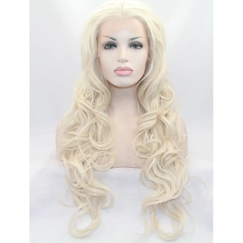 25" Curly Blonde Without Bangs Synthetic Lace Front Long Wigs