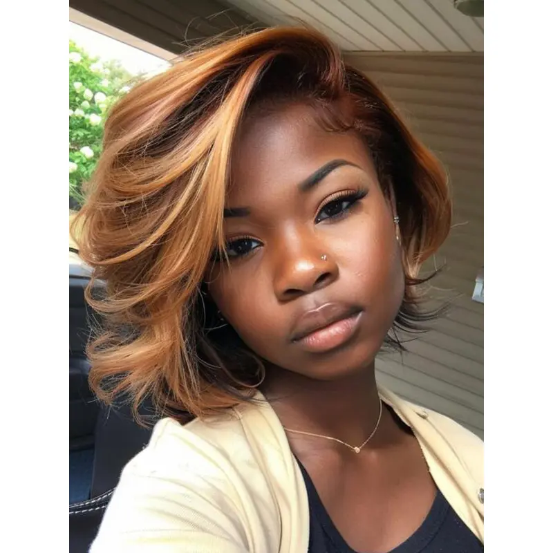 Asymmetrical Bob Wigs For African American Remy Human Hair Lace Front 8" Wigs