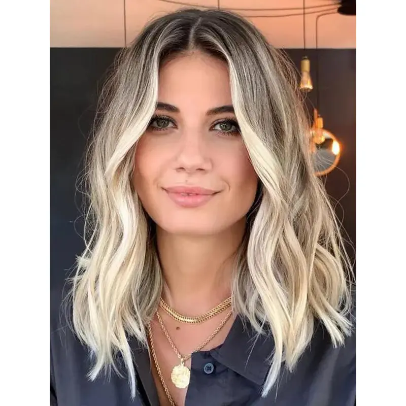 Cheap Lace Wigs Wavy Blonde Synthetic Camouflaging Highlights Wigs