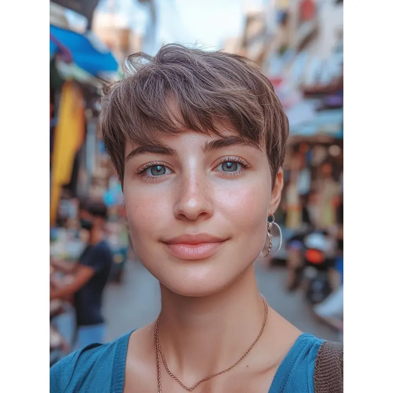 Human Hair Wigs Short Straight Boycuts 6" Monofilament Brown Wigs