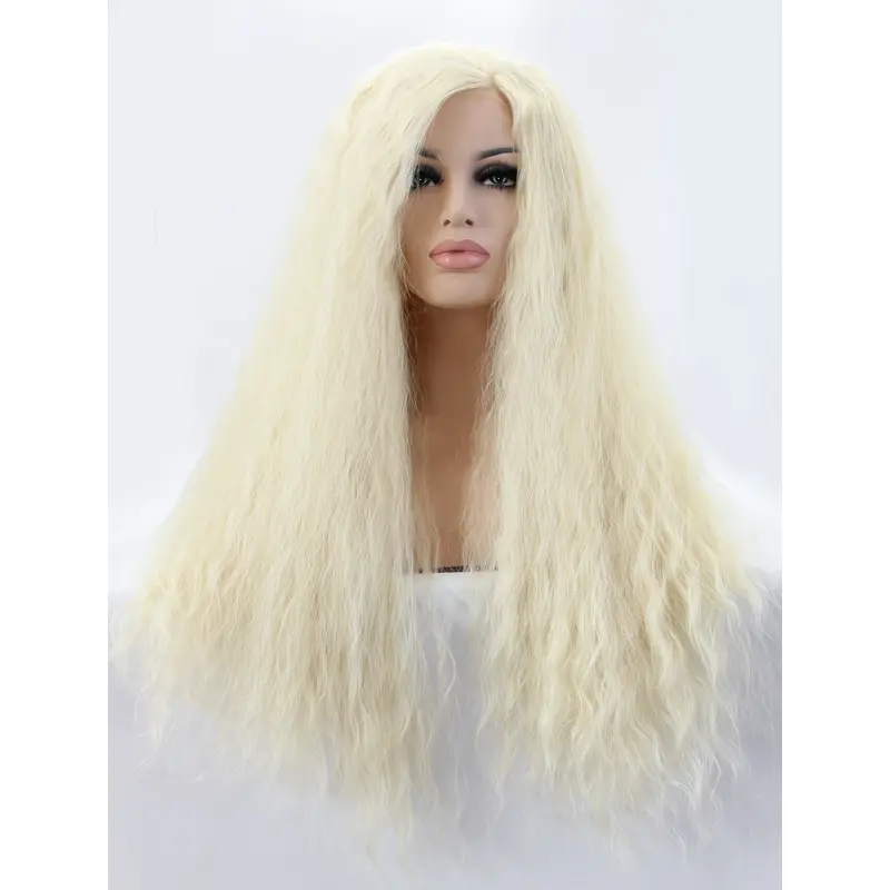 Long Blonde With Bangs 21" Lace Front Curly Synthetic Wigs