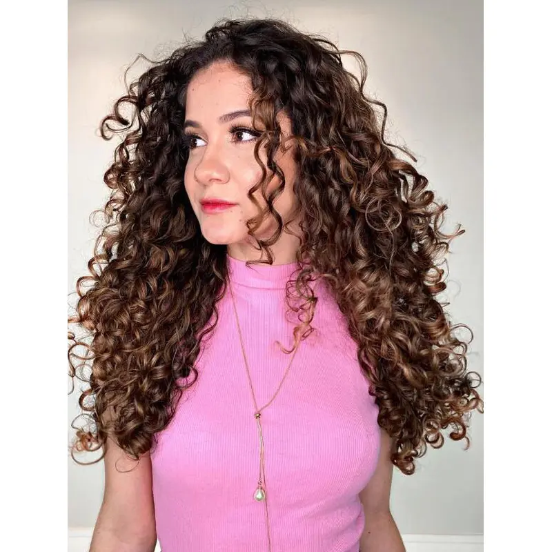 Long Hair Wig Lace Front Brown Synthetic Layered Defined Curls Wigs