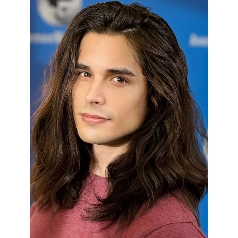 Mens Lace Front Wigs 14" Layered Synthetic Brown Wavy Wigs
