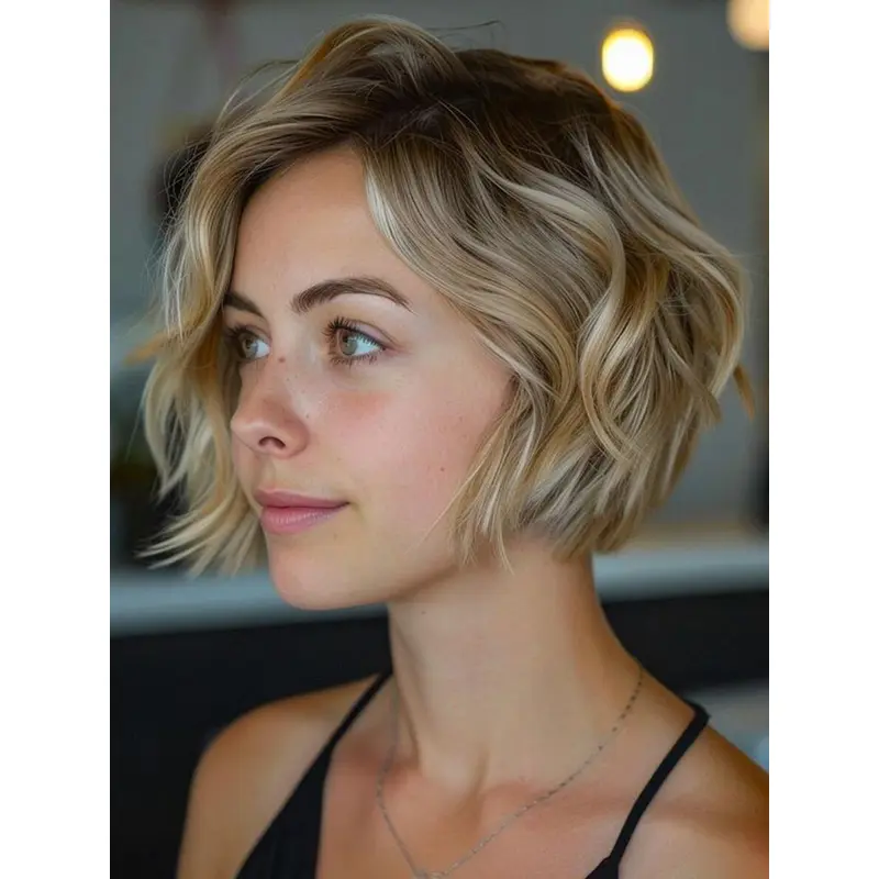 Wigs Short Bobs Monofilament With Bangs 8" Wavy Wigs