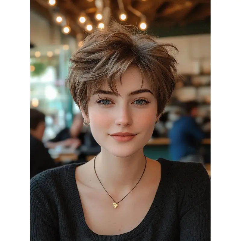 Wigs Short Hair Lace Front Synthetic 6" Boycuts Brown Straight Wigs