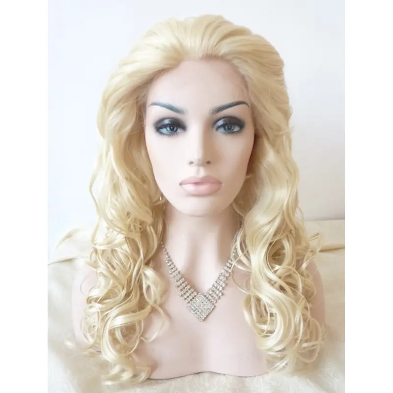 Without Bangs 18" Curly Blonde Long Lace Front Synthetic Wigs