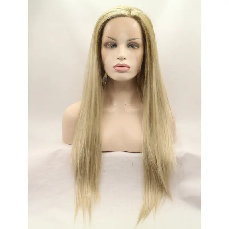 Without Bangs Blonde 26" Straight Long Lace Front Synthetic Wigs