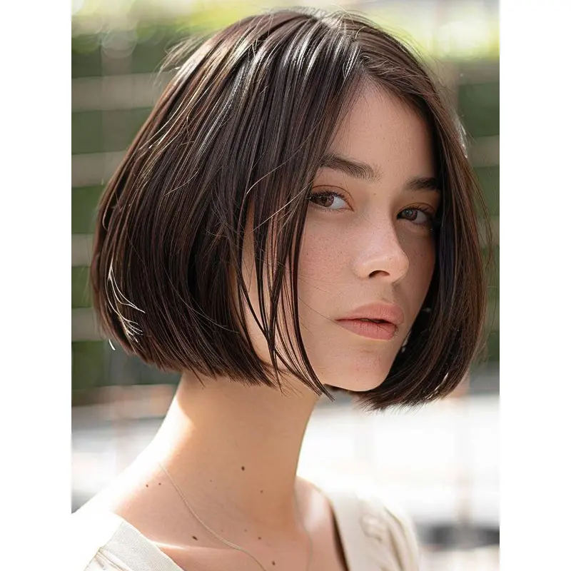 Bob Straight Wig Human Hair Chin Length Brown Monofilament 10" Wigs