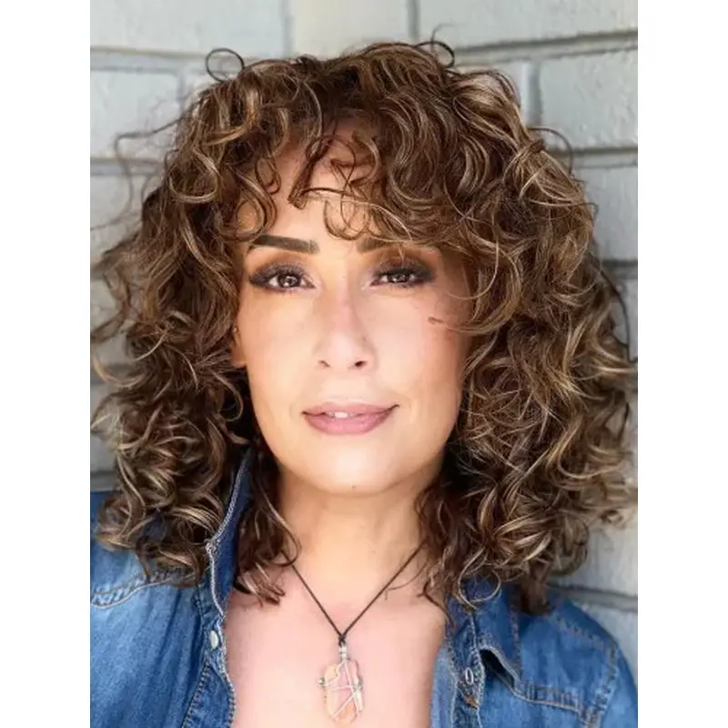 Brown Curly Wig Affordable Synthetic Wigs Shoulder Length Lace Wigs