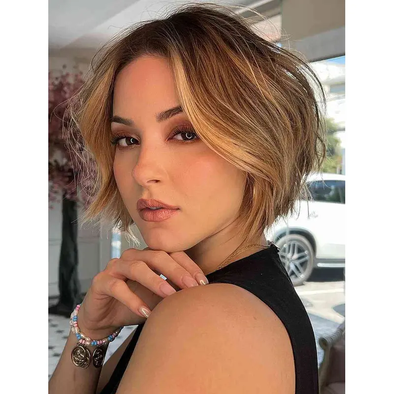 Ladies Short Wigs Wavy Synthetic Short Blonde Wig Short Pixie Wigs