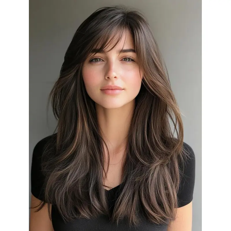 Long Brown Hair Wig Lace Front 20" Layered Wavy Wigs