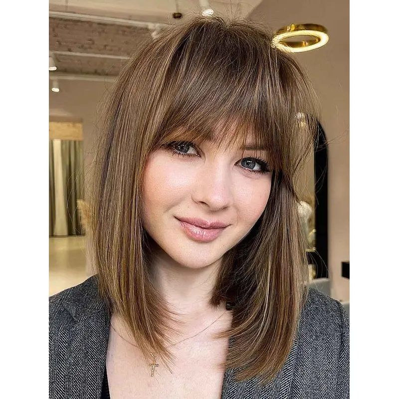 Medium Length Wigs Synthetic Brown Wigs Lace Front Straight Wigs