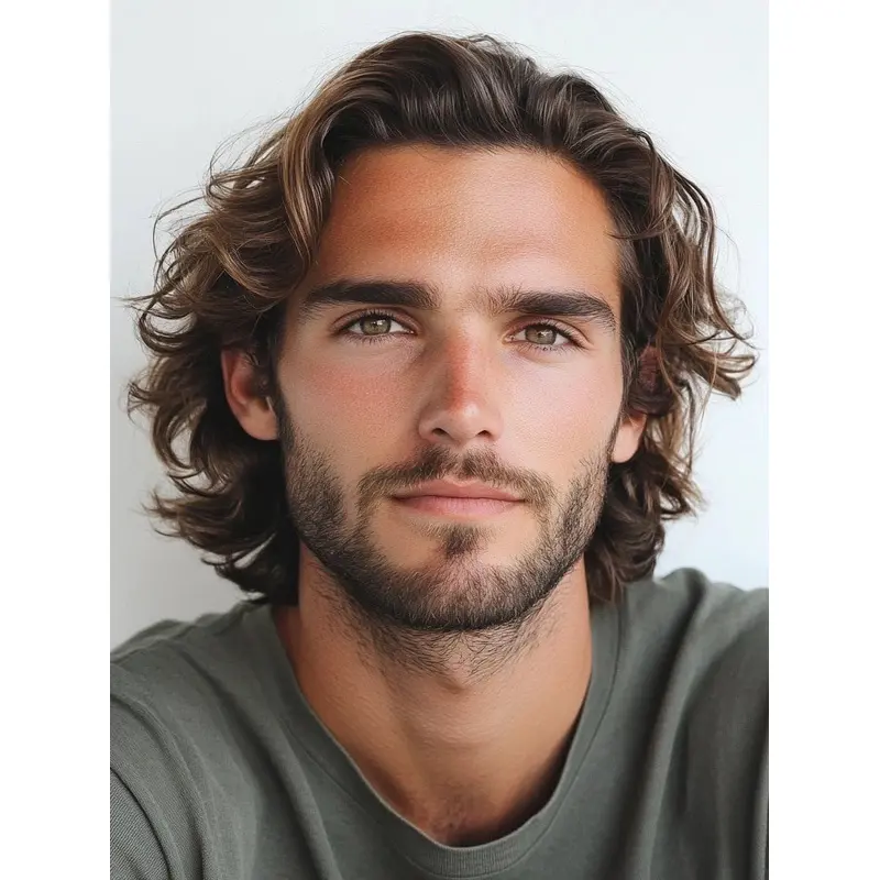 Older Mens Wigs Wavy Chin Length 10" Brown Synthetic Wigs