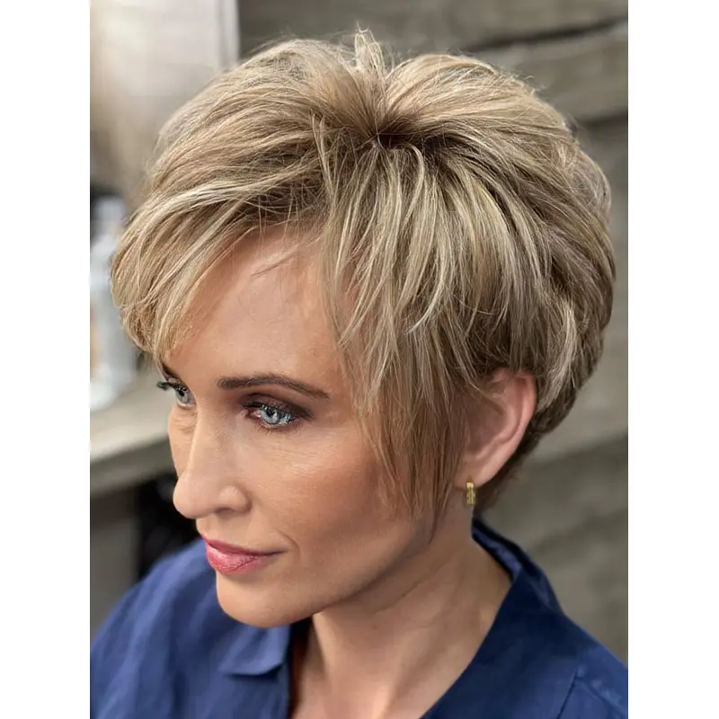 Short Blonde Wig Monofilament 6" With Bangs Wigs
