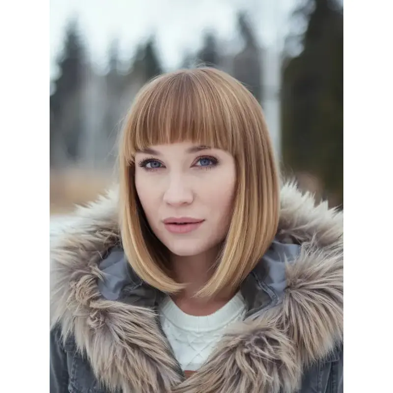 Synthetic Blonde Bob Wig 12" Straight Lace Front Shoulder Length Wigs