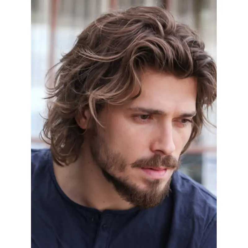 Wigs For Bald Men 8" Short Monofilament Layered Brown Wigs