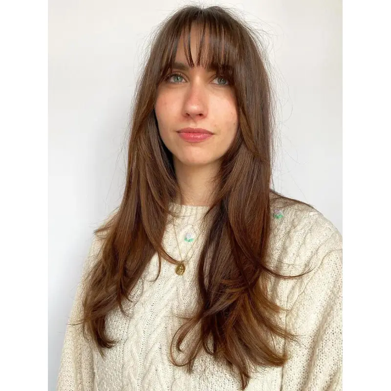 Cheap Wigs Lace Front Wavy Long Brown Layered Piecey Bangs Wigs