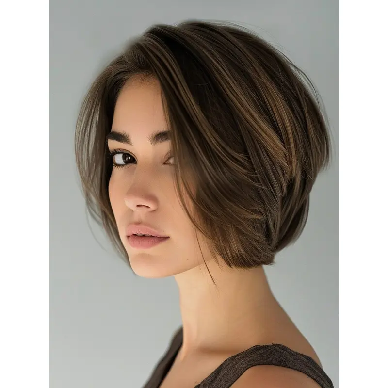 Cute Short Wigs 8" Synthetic Monofilament Bobs Straight Brown Wigs