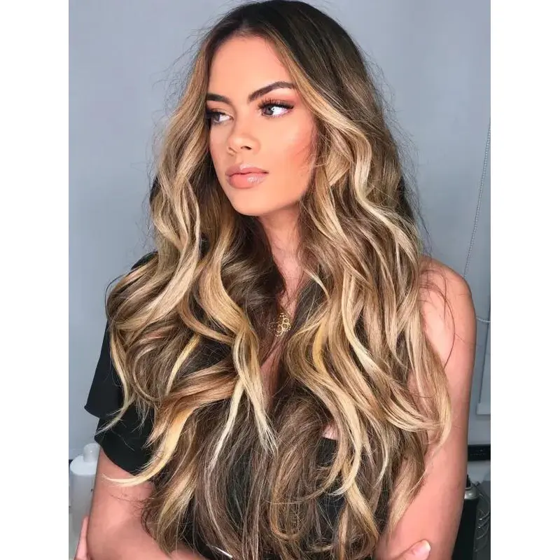 Long Blonde Wigs Durable Synthetic Wigs Lace Wavy Long Wigs