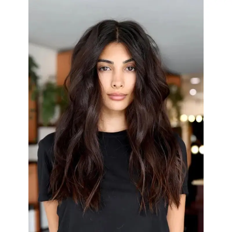 Long Brown Wigs Wavy Human Hair Wig Fashion Lace Front Long Wigs